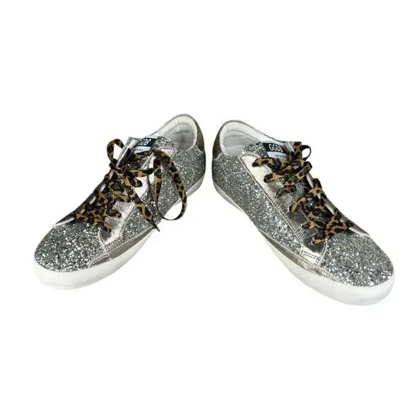 Golden Goose Superstar Glitter Star Sneakers Leopard Laces Italy US 10 - Picture 4 of 15